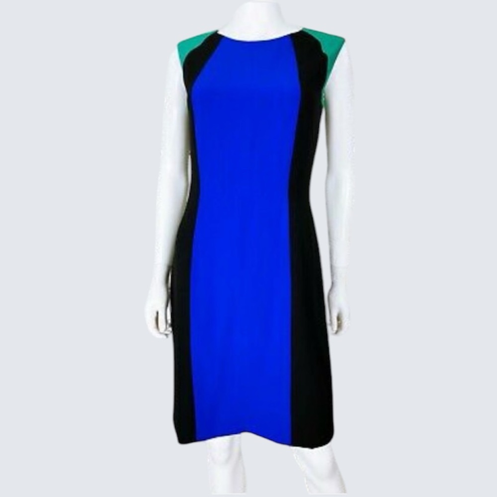 Tahari Arthur S. Levine Multi Color Sheath Dress Color Block Sleeveless Size 8